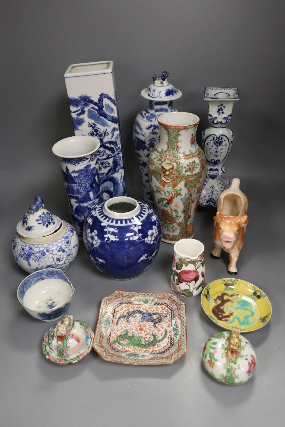 A group of Chinese porcelain vases and dishes, 19th century and later, and some European ceramics,